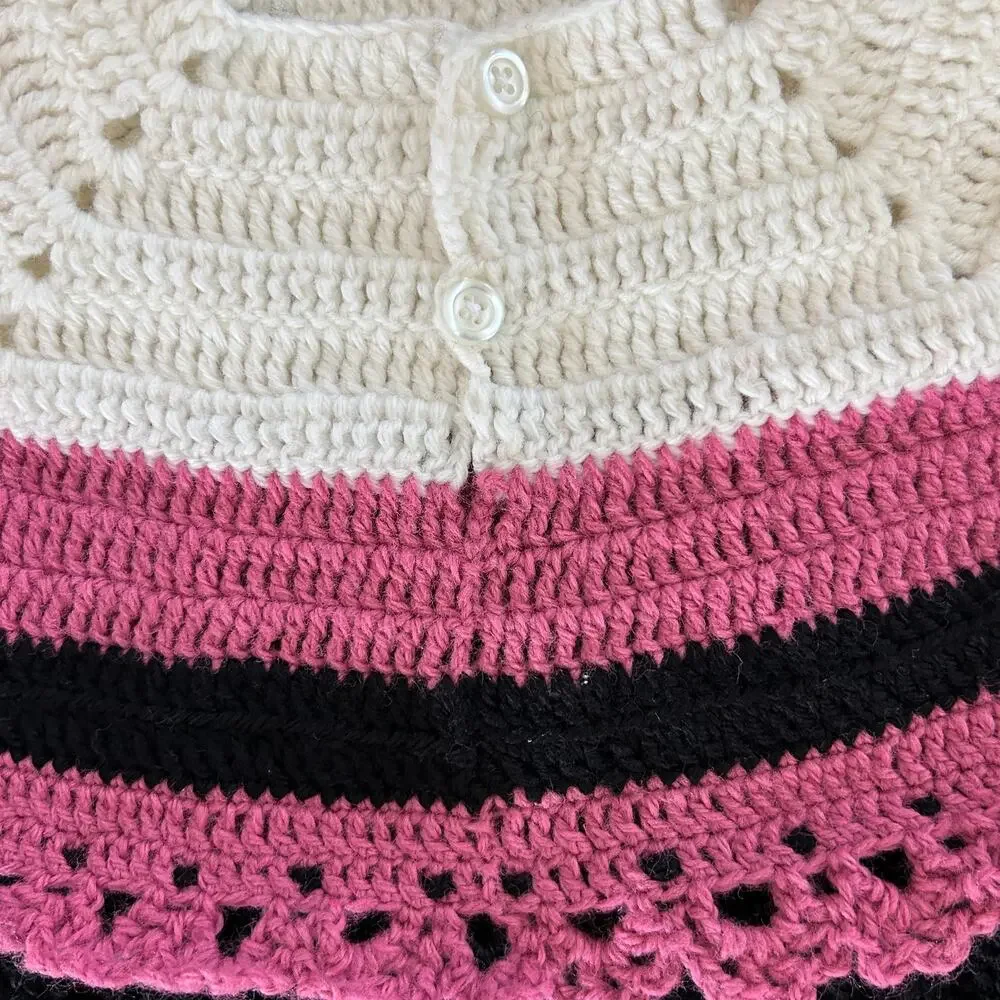 Handmade Crochet Toddler Dress 12-18M Pink Black White Minnie Inspired Bow